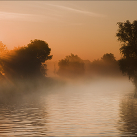 Buy canvas prints of Misty morning sunrise. by Tristan Morphew