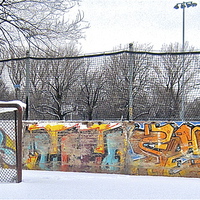 Buy canvas prints of Ice rink graffiti by Michael Wood
