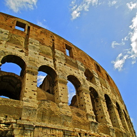 Buy canvas prints of The side of the Roman Colosseum   by Michael Wood