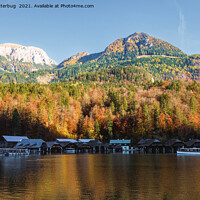 Buy canvas prints of Königssee Boat Houses And Jenner Mountain by rawshutterbug 