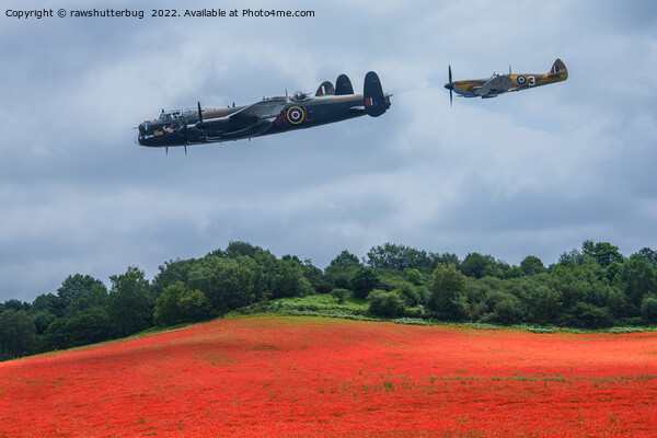 Lancaster Bomber And Hawker Hurricane Flying Over  Picture Board by rawshutterbug 