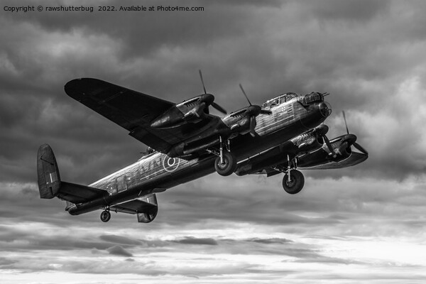 Lancaster Bomber In The Sky Mono Picture Board by rawshutterbug 