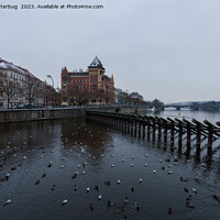 Buy canvas prints of Prague wooden barrier on Vltava river by rawshutterbug 