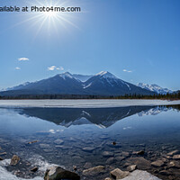 Buy canvas prints of Icy Vermilion Lake Mountain Reflection Panorama by rawshutterbug 