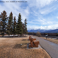 Buy canvas prints of Jasper Alberta View Of Trains And Snowy capped Mou by rawshutterbug 