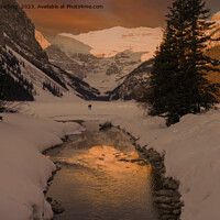 Buy canvas prints of Lake Louise at Sunset: Serene Beauty and Frozen Tranquillity by rawshutterbug 