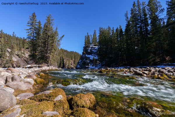 Serenity at the 5th Bridge - Athabasca River and Rocky Landscape Picture Board by rawshutterbug 