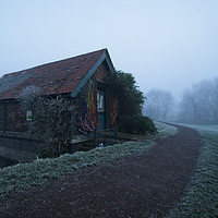 Buy canvas prints of Boathouse On A Foggy Morning by rawshutterbug 