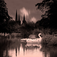 Buy canvas prints of Swan Boats In The Reflection Of Lichfield Cathedra by rawshutterbug 
