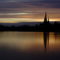 Buy canvas prints of Lichfield Cathedral Sunset Reflection by rawshutterbug 