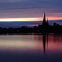 Buy canvas prints of Pink Sky Over The Lichfield Cathedral by rawshutterbug 