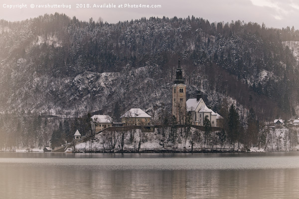 Bled Island Dusted With Snow Picture Board by rawshutterbug 