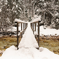 Buy canvas prints of Pericnik Falls Snowy Bridge by rawshutterbug 