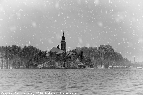 Wintry Bled Island Mono Picture Board by rawshutterbug 