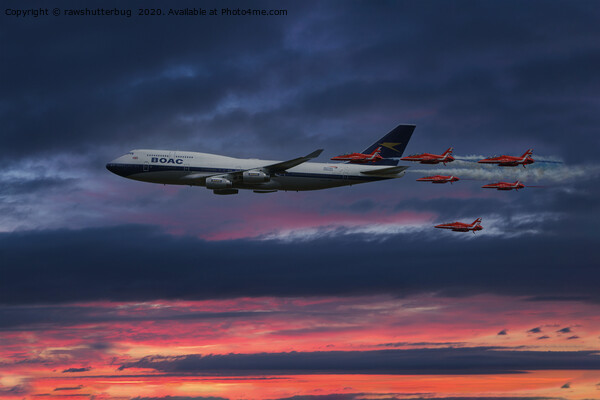 British Airways BOAC-B747 And Red Arrows Picture Board by rawshutterbug 