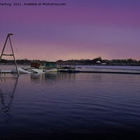 Buy canvas prints of Snowy Chasewater Water-ski Club With A Purple Sunr by rawshutterbug 