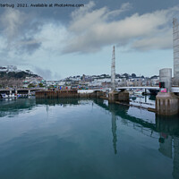 Buy canvas prints of Torquay Harbour Foot Bridge Blades Of Light by rawshutterbug 