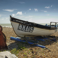 Buy canvas prints of Fishing boat on Eastbourne Beach by Matthew Silver