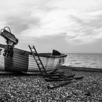 Buy canvas prints of  Fishing boat on Eastbourne Beach, East Sussex by Matthew Silver