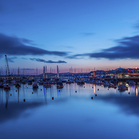 Buy canvas prints of Torquay Harbour After Sunset. by Tracey Yeo