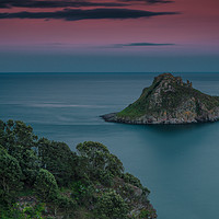 Buy canvas prints of Thatcher Rock Torquay at Sunset  by Tracey Yeo