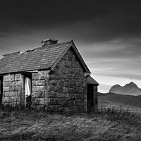 Buy canvas prints of Elphin Bothy and Suilven by Dave Bowman