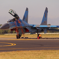 Buy canvas prints of  Ukranian Air Force Sukhoi Su-27UB "69" at Radom A by Peter Hart
