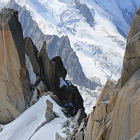 Buy canvas prints of Climber at Aiguille du Midi, Mont Blanc by Sarah Pymer