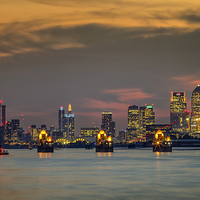 Buy canvas prints of River Thames with Canary Wharf and O2 in the backg by John Ly