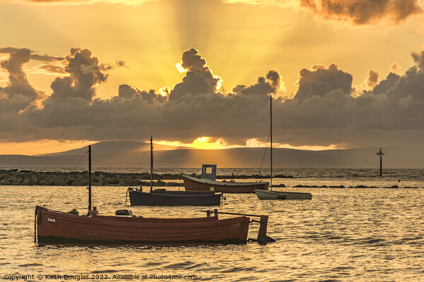 Boats in Morecambe Bay at Sunset Picture Board by Keith Douglas