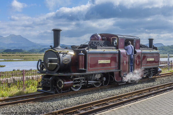 The steam engine, Merddin Emrys at Porthmadog Picture Board by Keith Douglas