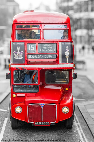 Red London Bus to Trafalgar Square Isolations Picture Board by Keith Douglas