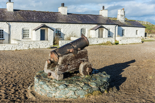 Cannon and the Pilots' Cottages, Llanddwyn Island, Picture Board by Keith Douglas