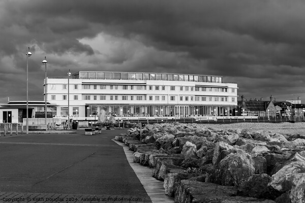 The Midland Hotel in Morecambe at dusk (B/W) Picture Board by Keith Douglas