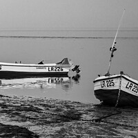 Buy canvas prints of Fishing Boats Moored in Morecambe Bay (B/W) by Keith Douglas