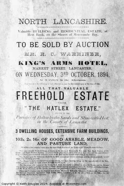Auction Poster, Hest Bank (B/W) Picture Board by Keith Douglas
