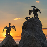 Buy canvas prints of Bird Sculpture, Morecambe, at Sunset by Keith Douglas