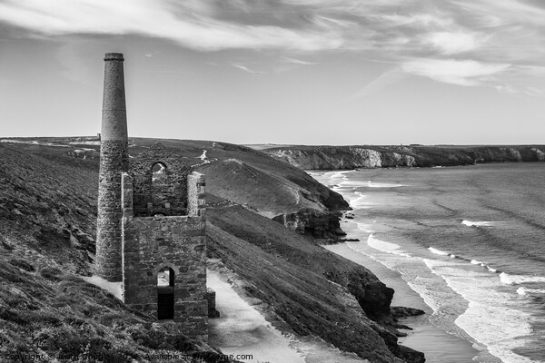 Wheal Coates Tin Mine (disused). Black and White  Picture Board by Keith Douglas