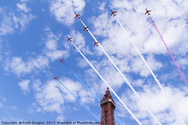Red Arrows over Blackpool Tower Picture Board by Keith Douglas