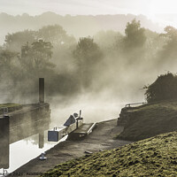 Buy canvas prints of Swineford Lock in Mist by Keith Douglas