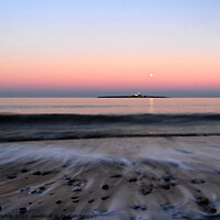 Buy canvas prints of Coquet Island Moonrise with Sea Trails by Mick Surphlis