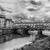 Buy canvas prints of Bridge Ponte Vecchio b&w by Laco Hubaty