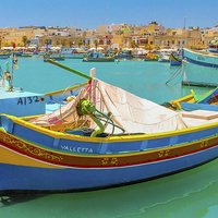 Buy canvas prints of Maltese fishing boats Valletta by Laco Hubaty