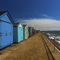 Buy canvas prints of Blue beach cabins by Laco Hubaty