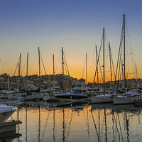 Buy canvas prints of Sunset behind boats by Laco Hubaty