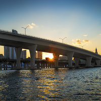 Buy canvas prints of Sunset Under a Miami Bridge by matthew  mallett