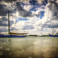 Buy canvas prints of  Moored Boats at West Mersea in Spring Weather by matthew  mallett