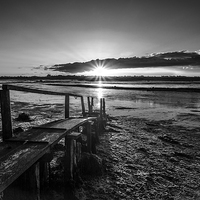 Buy canvas prints of  Landermere Quay Black and White Sunset by matthew  mallett