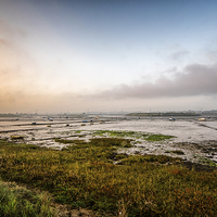 Buy canvas prints of  Battle Of Fog and Sunset at Manningtree by matthew  mallett