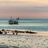 Buy canvas prints of Fishing Boat At Pastel Sunset by matthew  mallett